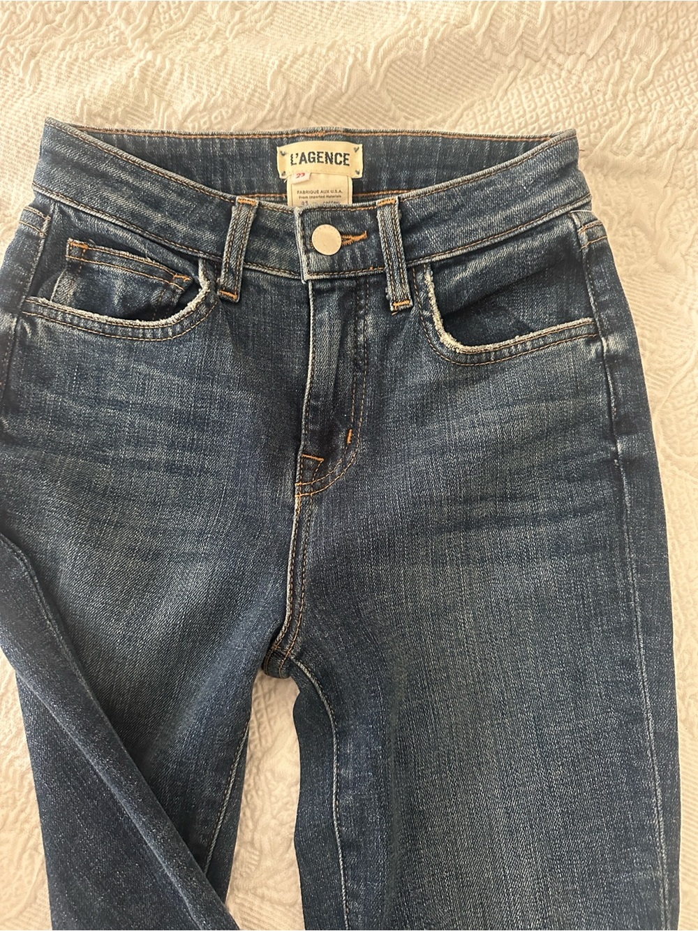 L'AGENCE High-Rise Slim Jeans in Dark Blue Wash